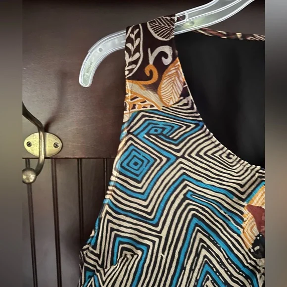 Y2K DSTUDIO 100% Silk Fairy Grunge Slip Dress Abstract Geo Indie Boho | Size 10 - Picture 5 of 14